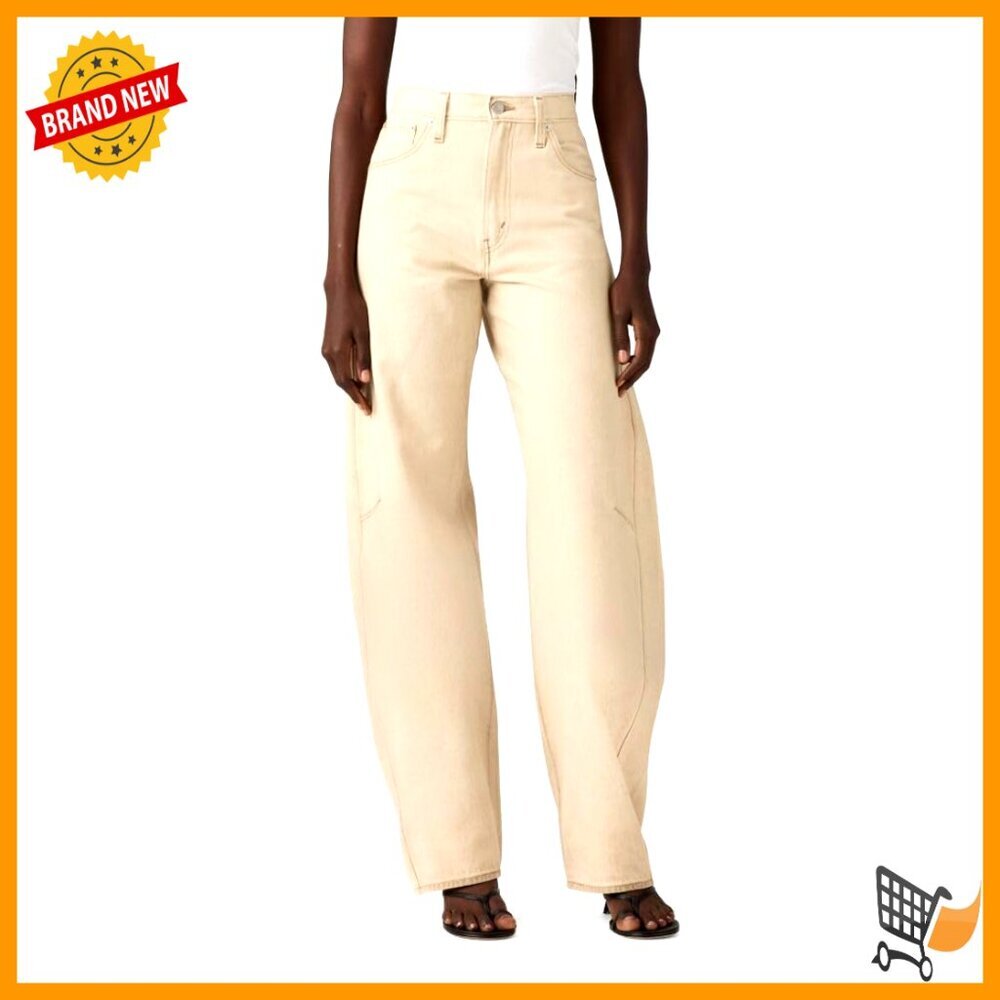 High Rise Tapered Barrel Jeans, Loose Fit Hip Thigh, Machine Wash